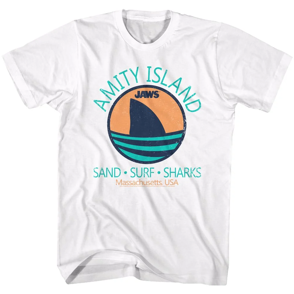 Rockinstone Jaws Movie Shark Fin White Adult T-shirt Size:l