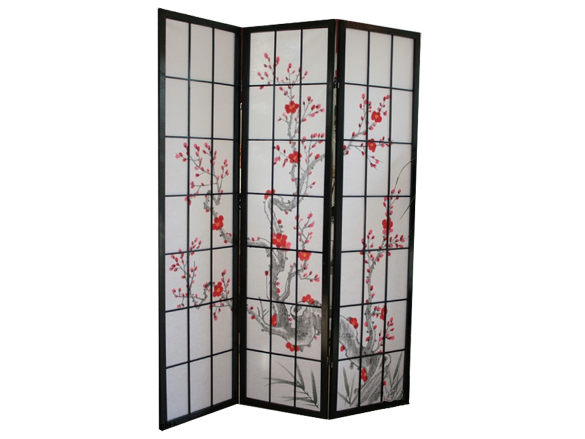 Paravent 3 Painéis Japoneses em Madeira Preta 132x175 cm DÉCOSHOP26