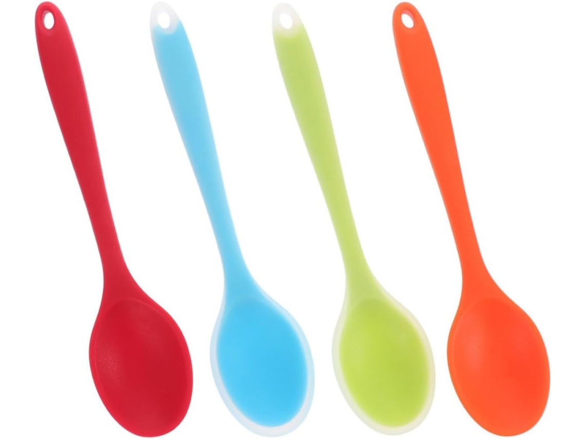 Conjunto De 4 Colheres Multifuncionais Silicone Com Cabo Longo