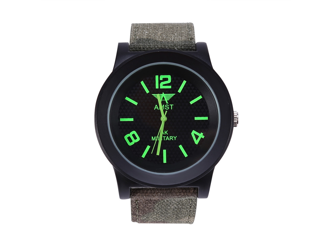 Relógio Analógico de Quartzo com Pulseira Camuflada e Painel de Vidro (verde)