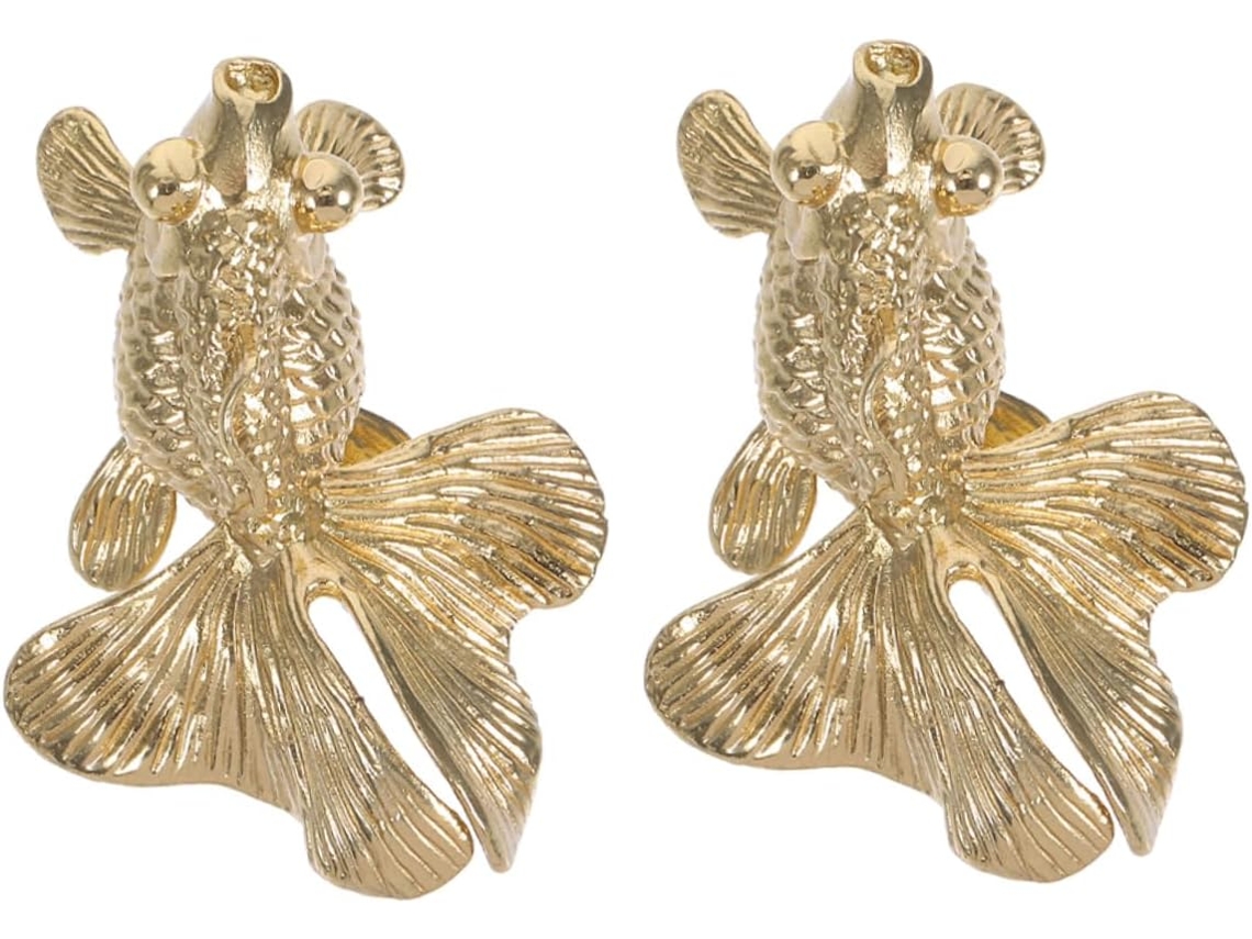 Conjunto De 2 Puxadores Vintage Em Latão Com Formato Peixinho Dourado Para Armários E Gavetas Acabamento Resistente