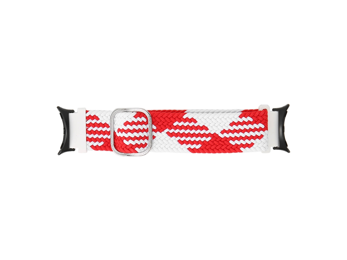 Pulseira de Relógio Tecida Trançada Multicolor Ajustável para Pixel Watch Vermelho Branco