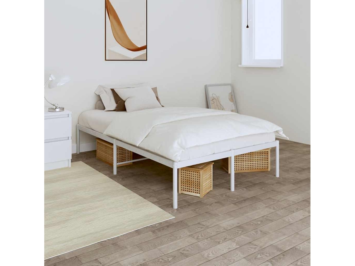Vidaxl Estrutura De Cama De Metal 120x190 Cm Branco