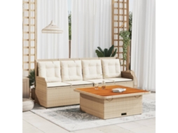 Vidaxl 3 Pcs Conjunto De Sofás P/ Jardim Com Almofadões Vime Pe Bege