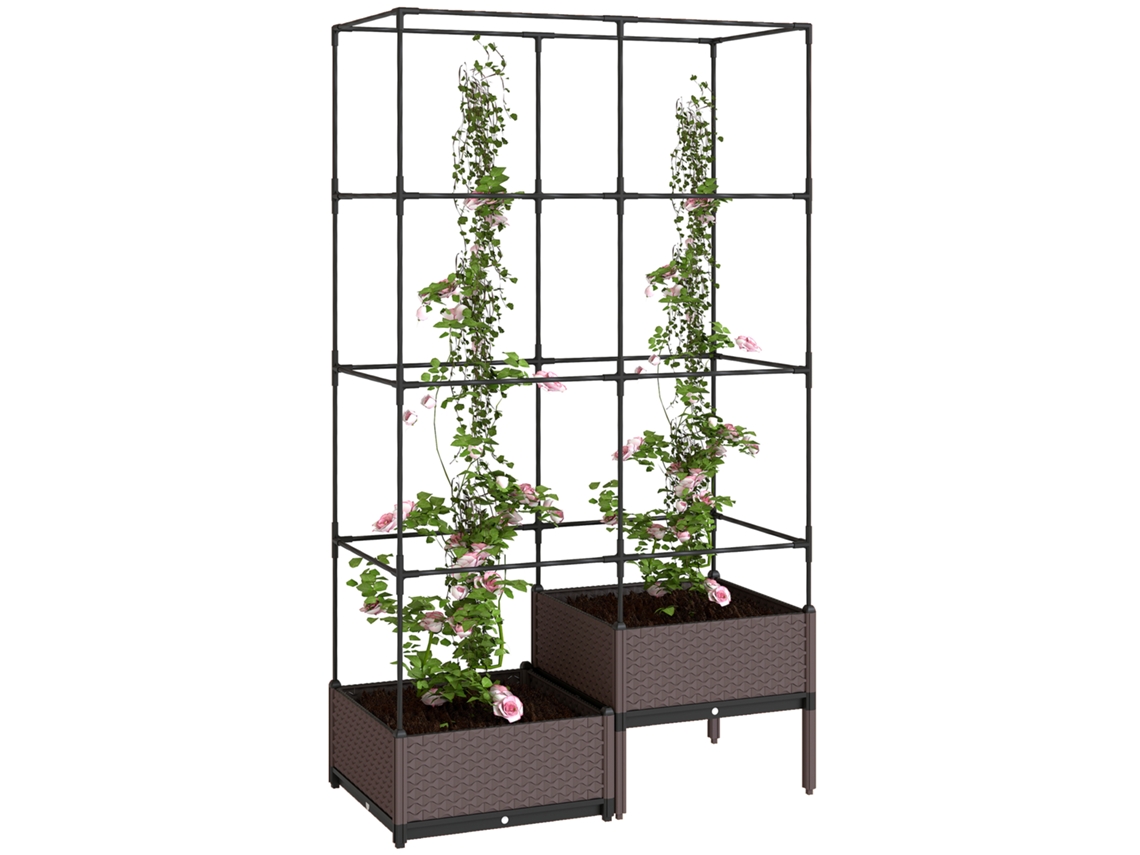 Floreira Com Grade Metálica Para Trepadeiras, 2 Caixas De Pp Com Drenagem, 100x50x174 Cm, Preto