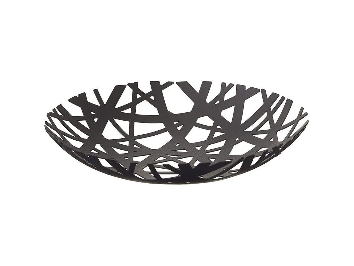 Cesta De Frutas Tower, Negra - Design Simples De Metal Pintado - Marca Yamazaki - D26xh4.5