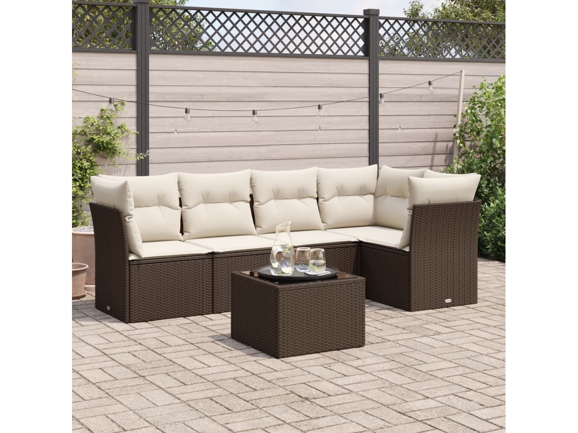 Vidaxl 6 Pcs Conjunto de Sofás Jardim C/ Almofadões Vime Pe Castanho