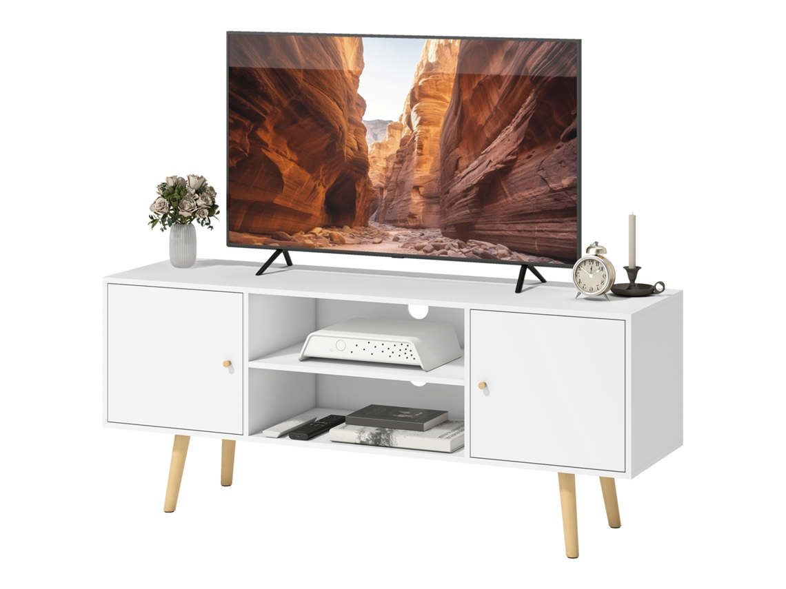 Móvel De Tv Para Televisores De Até 55 Polegadas Com 2 Portas 2 Prateleiras De Armazenamento, Branco, 120 X 34 X 50 Cm