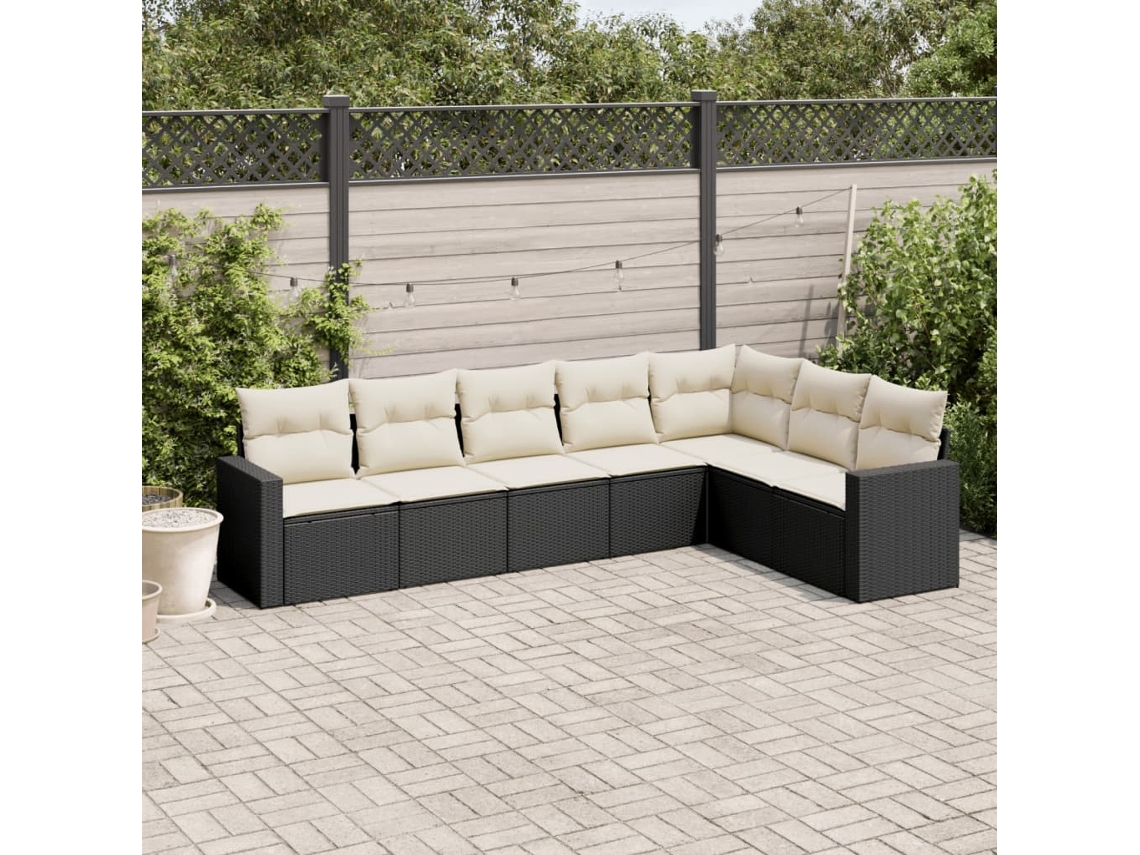Vidaxl 7 Pcs Conjunto De Sofás P/ Jardim C/ Almofadões Vime Pe Preto