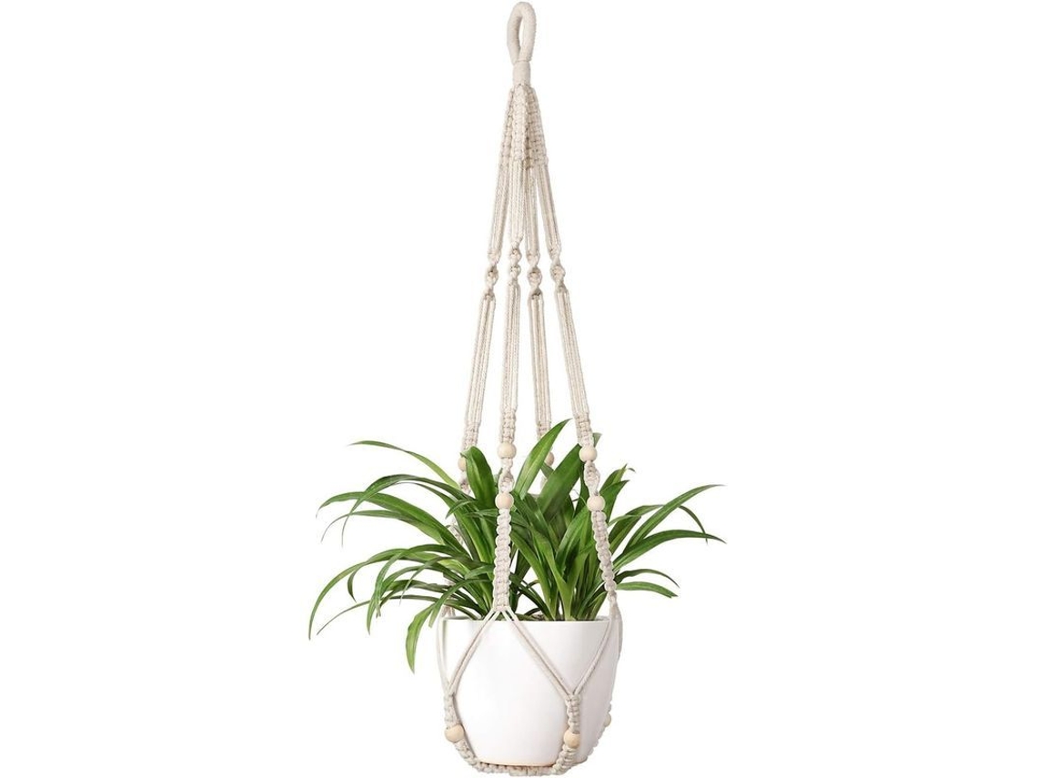 Colgador De Plantas Interior Com Contas De Madeira Porta-macetas Decorativo Sem Borlas Para Jardim E Varanda