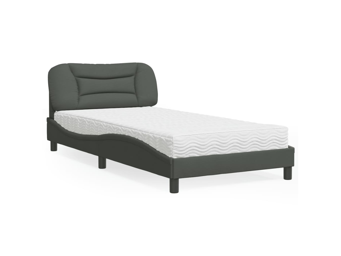 Vidaxl Cama com Colchão Hvar 100x200 Cm Tecido Cinzento escuro