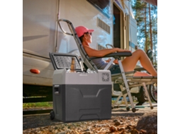 Geladeira Portátil Veicular 50l, Refrigera a 20°c, Painel Touch Screen, Duas Rodas e Alça Retrátil, 58,6x37,8x54,5 Cm, Cinza