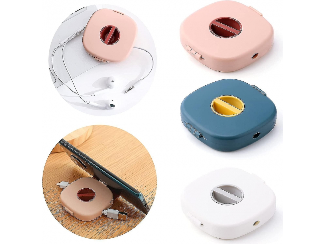 Conjunto De 3 Enroladores De Cabos Compactos Com Suporte Para Celular Para Mesa.