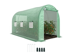 Estufa em Túnel 4x2x2 M com Porta Enrolável e 6 Janelas de Malha Cobertas em Pe 140 G/m² Verde Ge