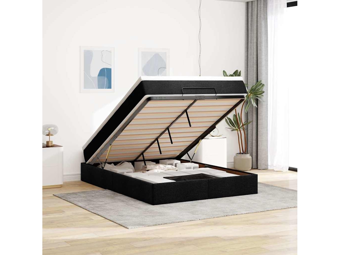 Vidaxl Estrutura de Cama Otomana com Colchão 140x190 Cm Tecido Preto