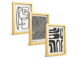 Quadros Decorativos Para Paredepadrões Abstratos Linhas Texturas Moldura Dourada Quadros Para O Escritório Espelharte (3 Peças 20x30 Cm)