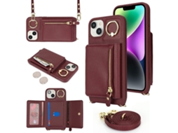 Suporte Casa Textura Lichia Para Iphone 14/13 Pele Sintética Vermelho