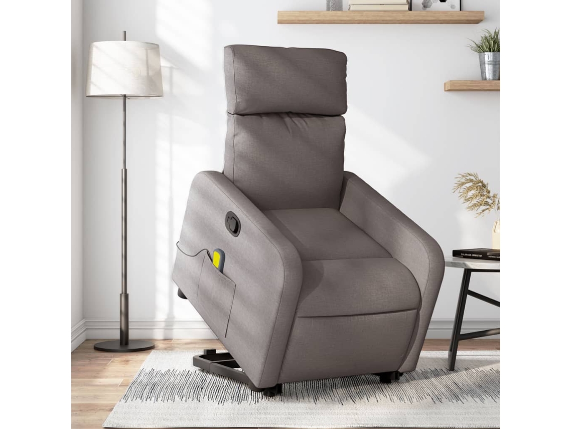 Vidaxl Poltrona Elevatória De Massagens Tecido Cinzento-acastanhado