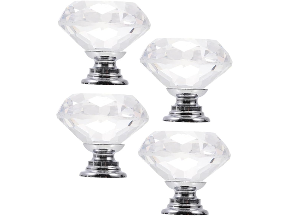 Nuobesty Conjunto De 4-puxadores Decorativos Vidro Cristal Para Armários, Com Furo Único, 30mm, Para Gavetas E Guarda