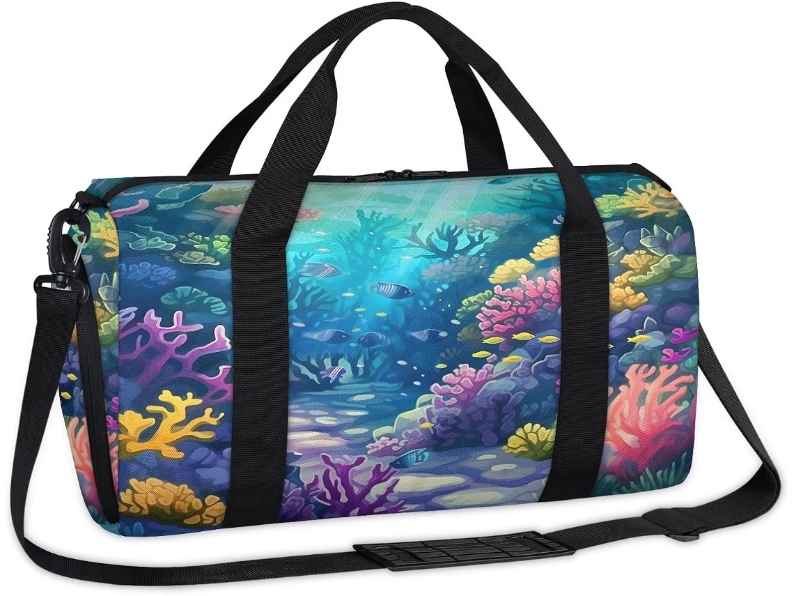 Bolsa Aquarela Mundo Subaquático 45x21x23cm Tecido Poliést. S/MARCA