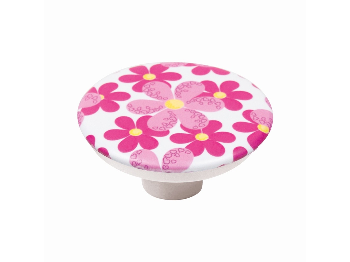 Puxador para Móveis em Abs 50 Mm de Diâmetro com Estampa de Flores Rosa Pacote de 36 Peças HARDWAREXCHANGE