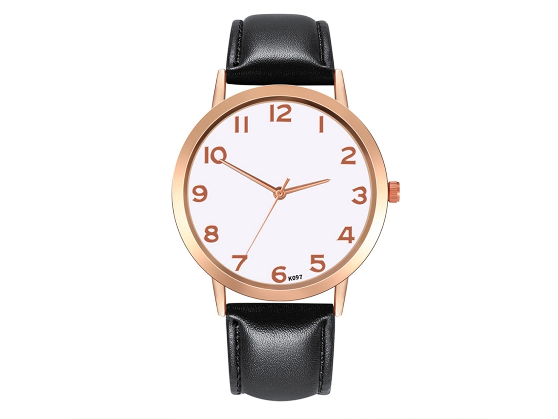 Relógio de Pulso Feminino com Pulseira de Couro Mostrador Redondo Moda Casual Preto