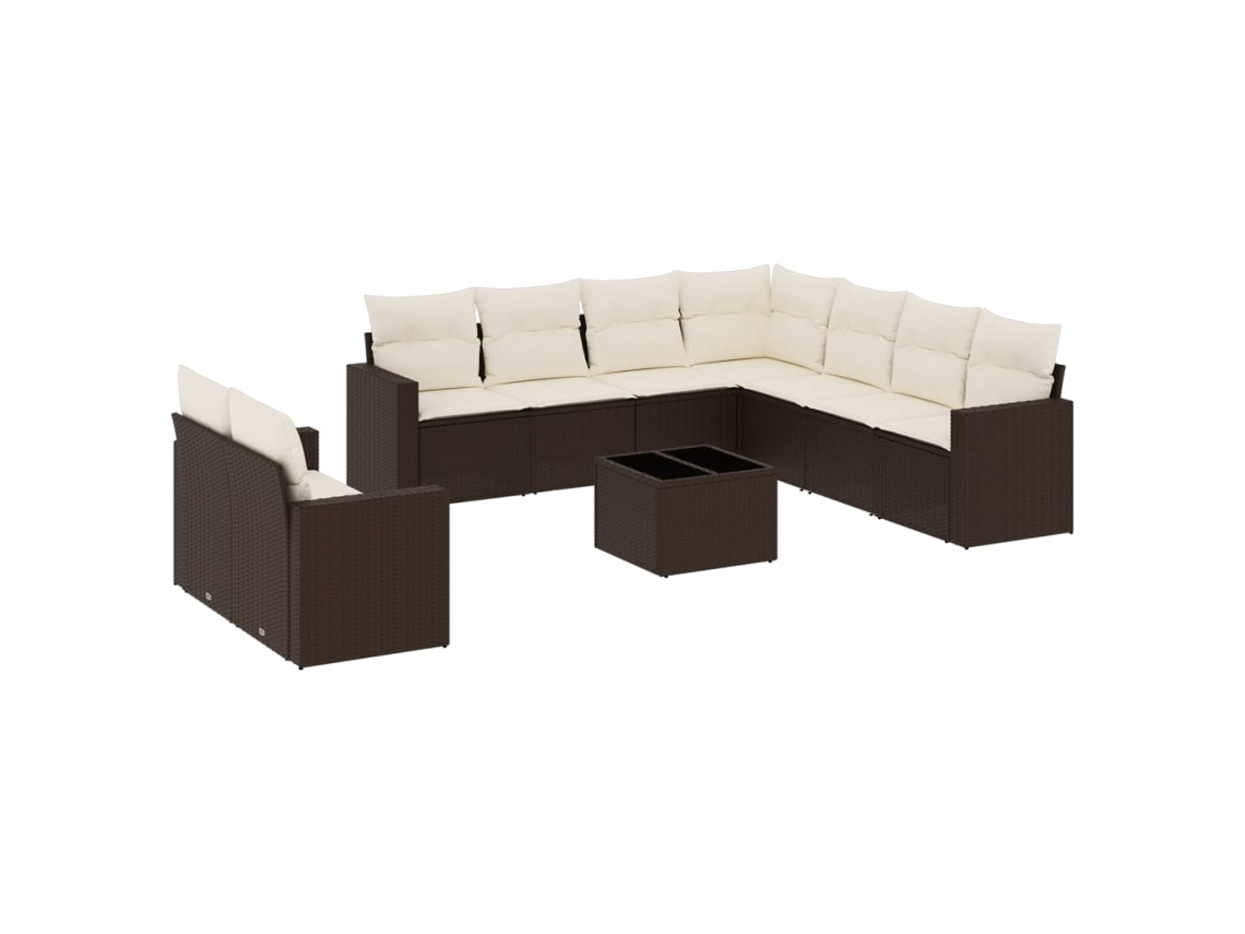 Maison Exclusive - 10 Pcs Conj. Sofás Jardim Com Almofadões Vime Pe Castanho