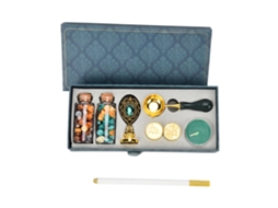 Kit De Selos De Cera Com Cabo Desmontável E Pedras Verdes De Bronze Resistente Ao Calor Gravura Clara