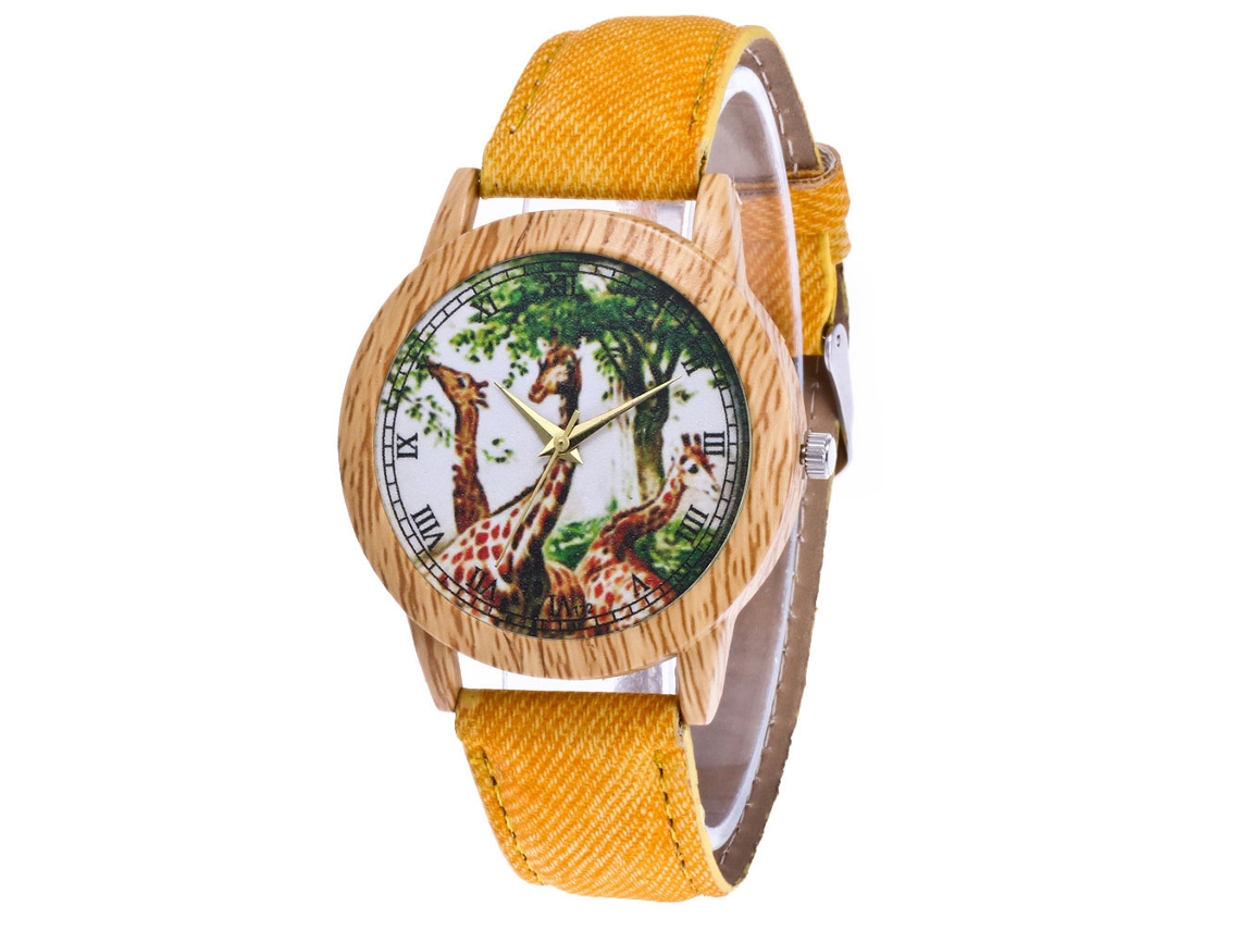 Reloj De Cuarzo Casual Con Correaje De Jeans Unisex Zhoulianfa Simple Tendencia Amarillo