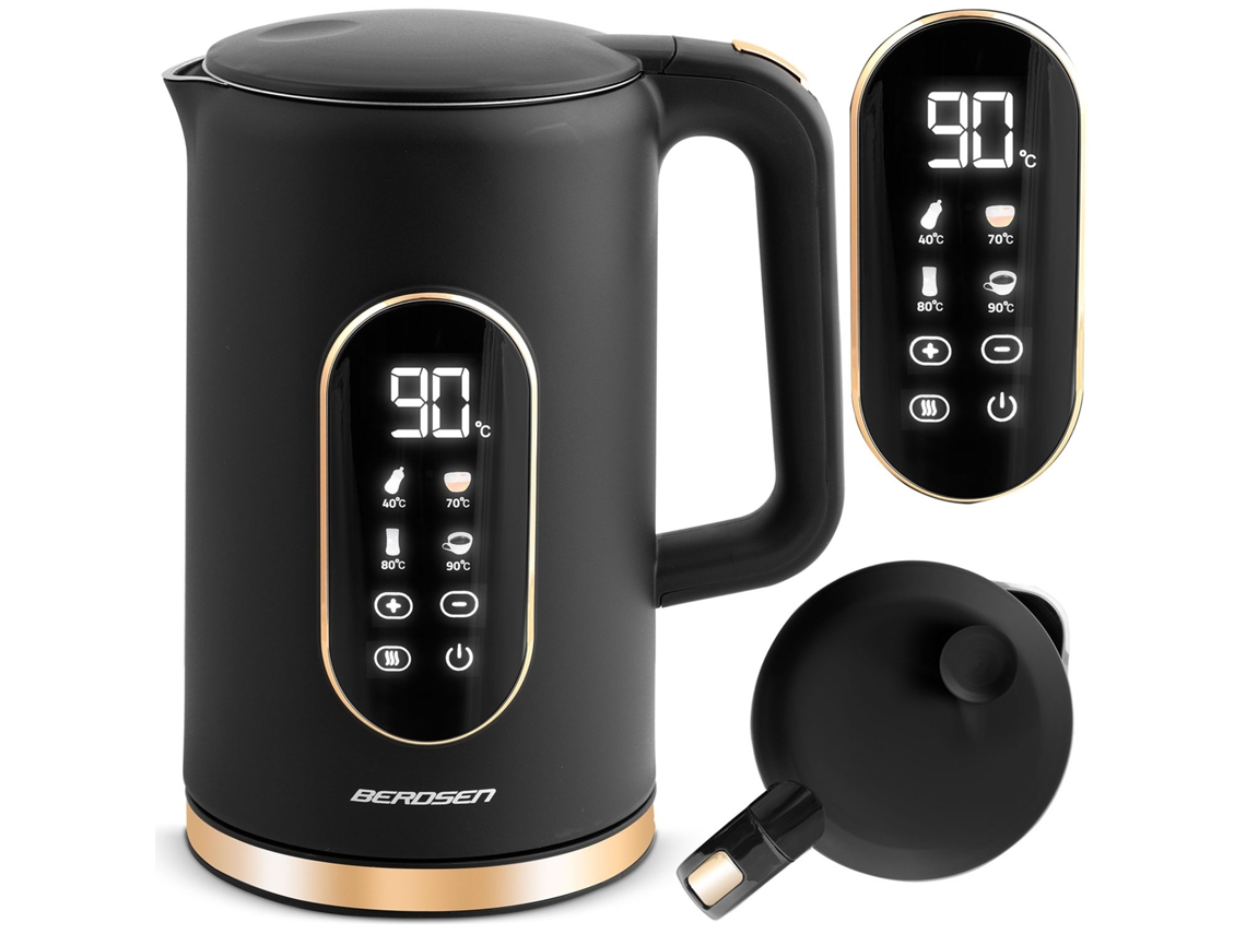 Chaleira elétrica Berdsen BD 712 Slowmoose preta e dourada de 1,7 L