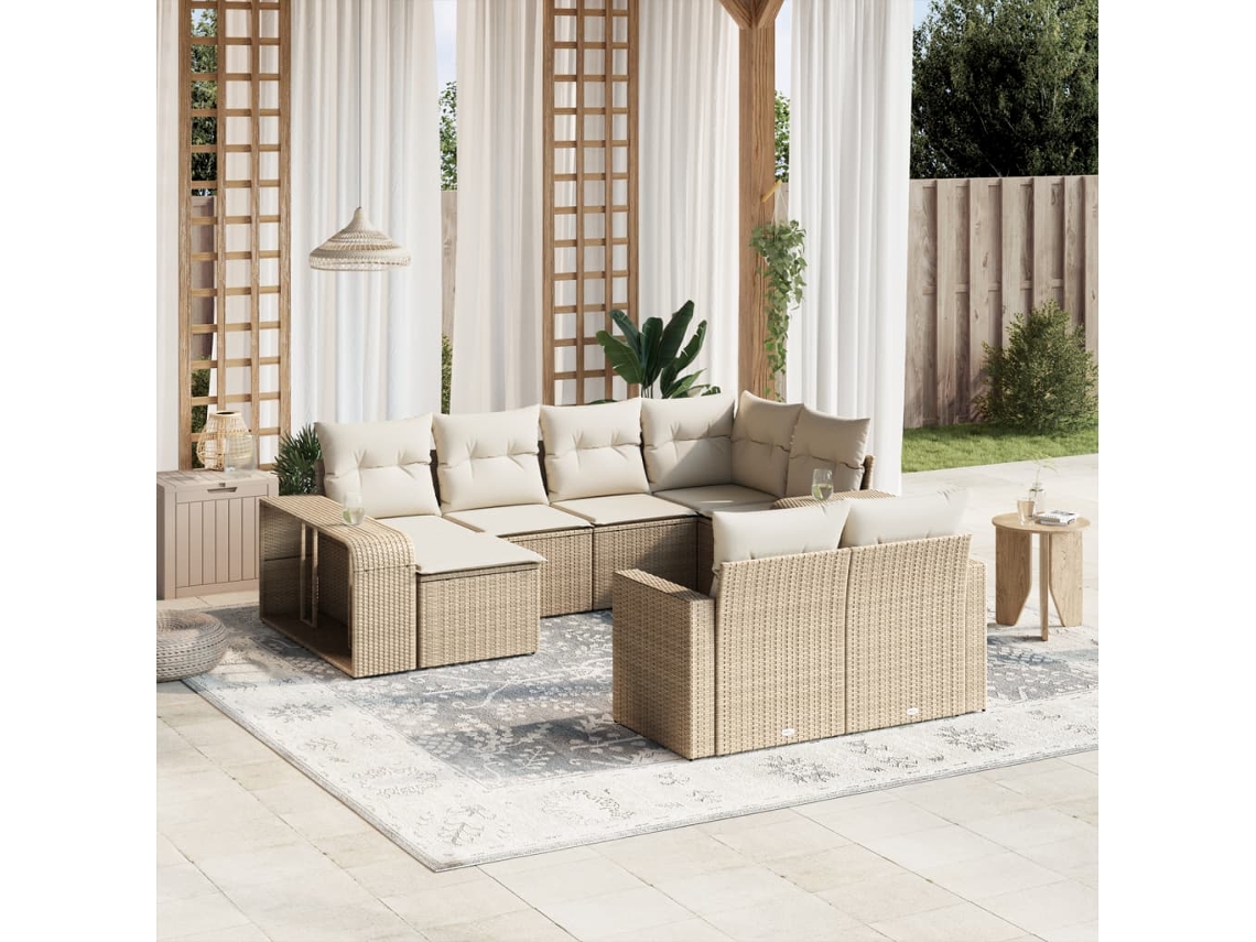 Vidaxl 10 Pcs Conjunto De Sofás P/ Jardim Com Almofadões Vime Pe Bege