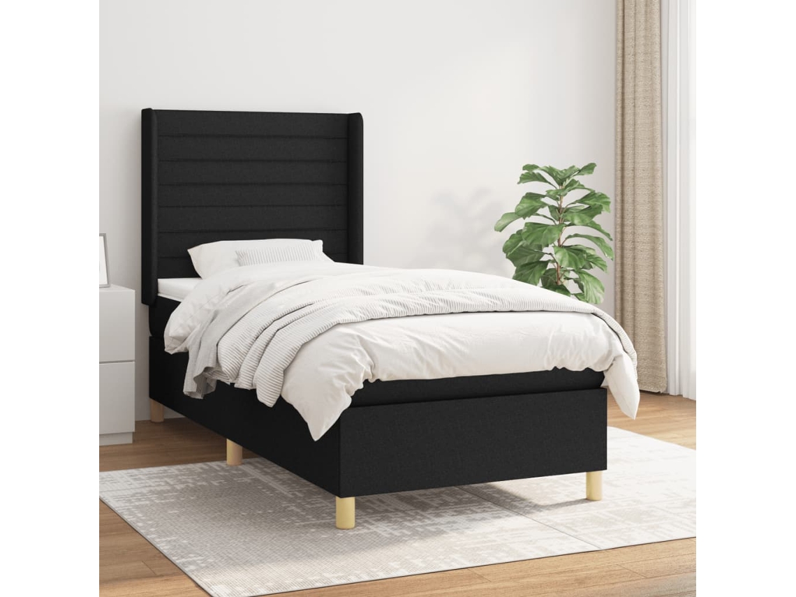Cama Com Molas/colchão 90x200 Cm Tecido Preto
