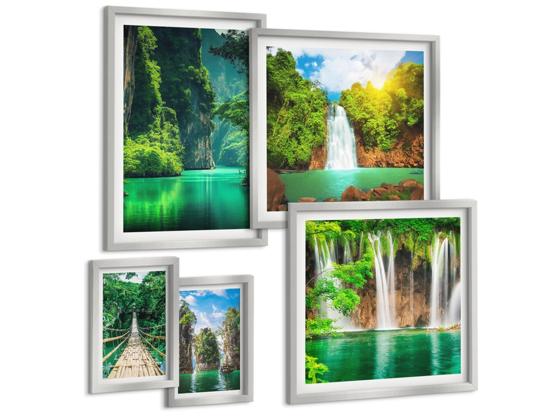 Conjunto De Pinturas Trópicos Cachoeiras Verde Da Natureza Espelharte (5 Peças)