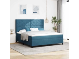 Vidaxl Cama Box Com Fitas Led Com Cabeceira Azul 180 X 200 Cm Veludo