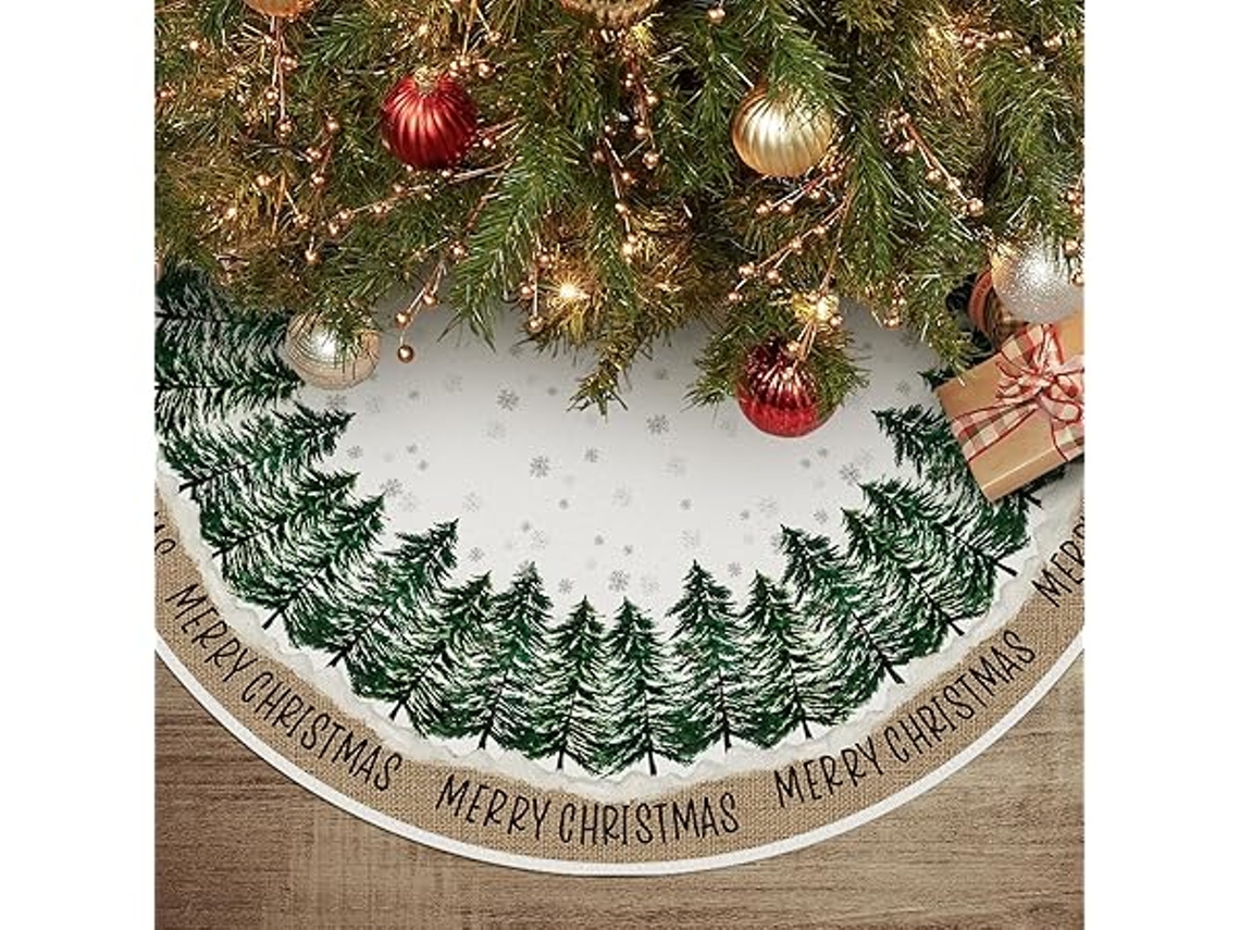 Saia De Natal Elegante, Com Padrão De Pinheiros E Flocos De Neve, 48 Polegadas/122 Centímetros, Ideal Para Decorar Festas Natalinas, Ergo...
