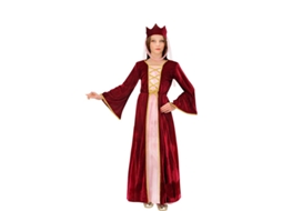 Fato de rainha medieval bordô e rosa com coroa para menina