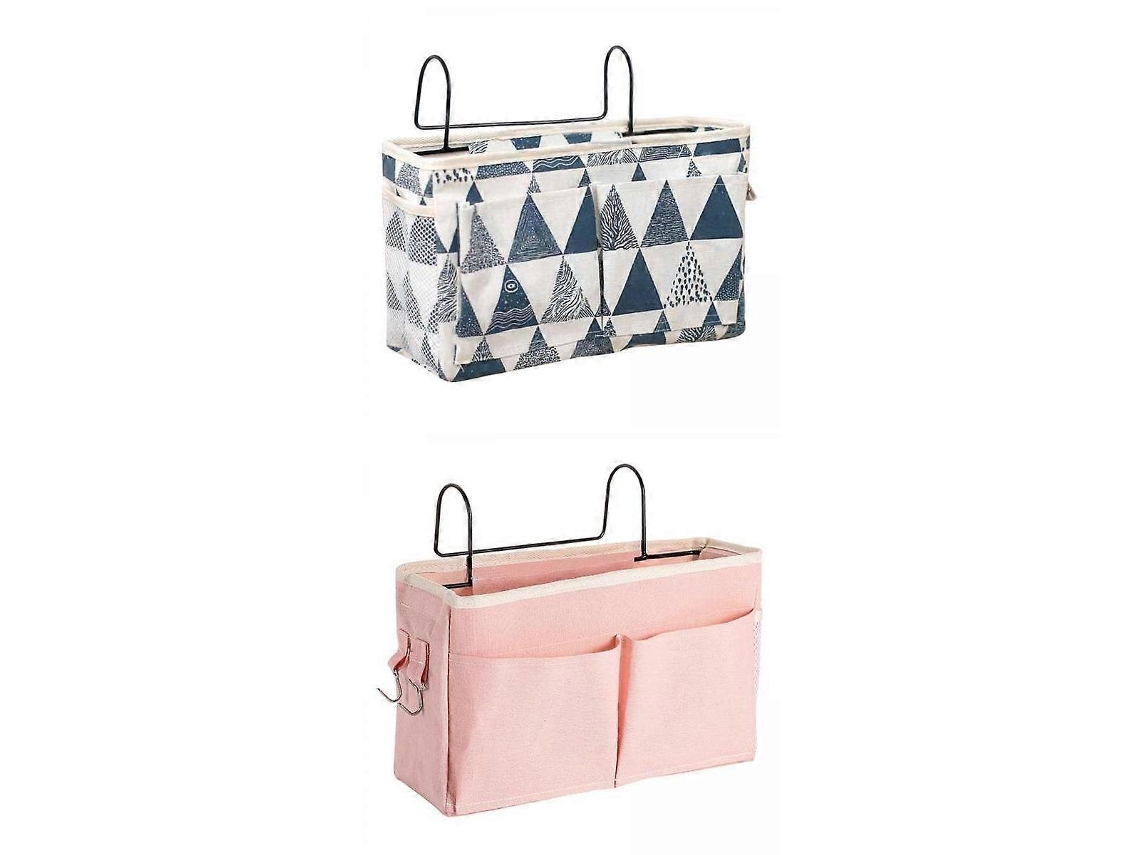 2x Criado-mudo Organizador Triangular Azul E Rosa