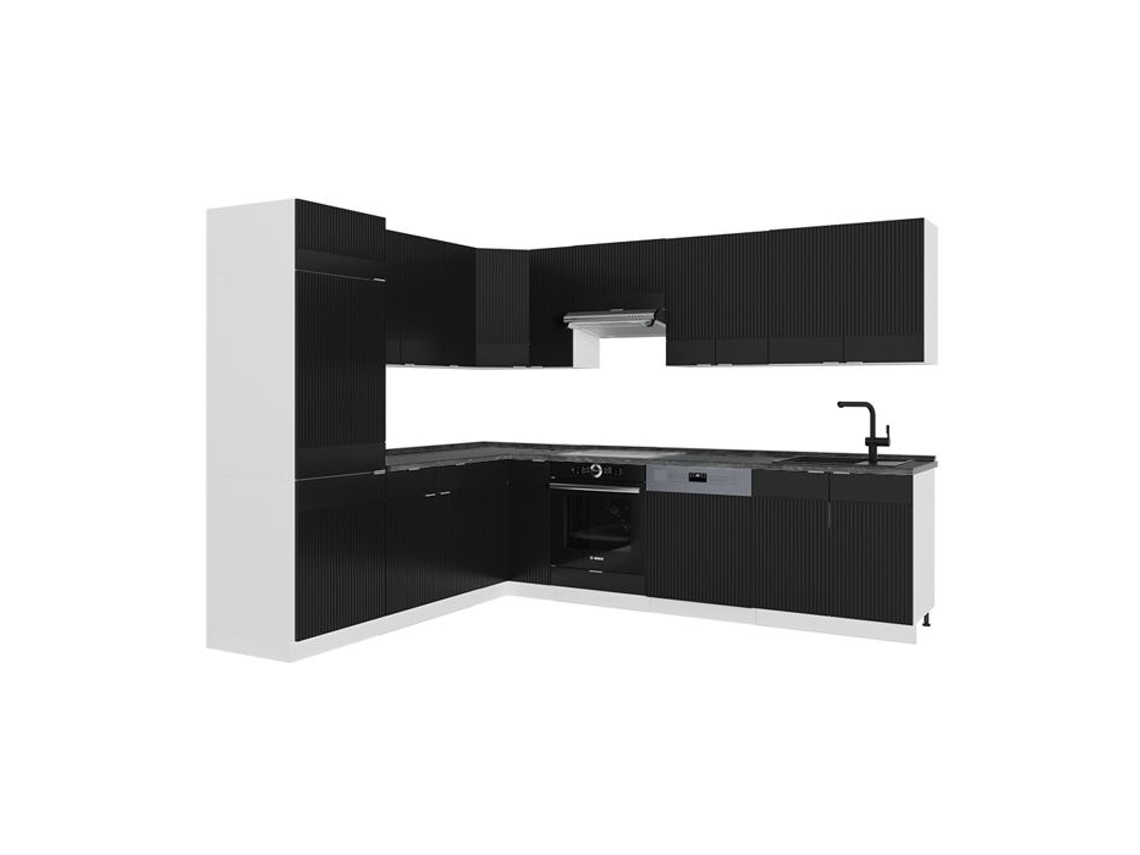 Cozinha Em Ângulo Fame-line, 227x287cm, Pt Antracite, Preto Listrado/branco, Branco, Vicco