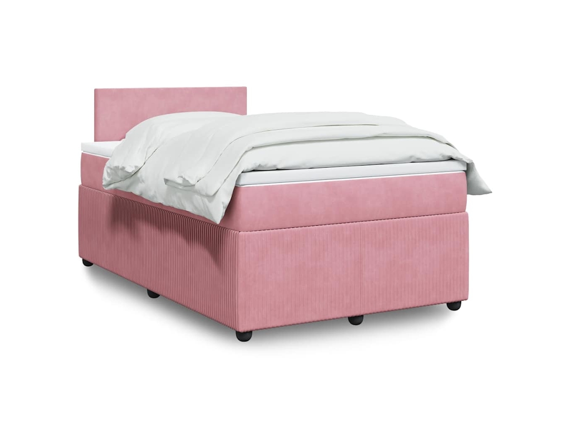 Vidaxl Cama Boxspring Com Colchão 120x190 Cm Veludo Rosa