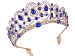 Coroa De Casamento Com Strass, Acessório De Cabeça Barroco Dourado E Azul, Coroa De Noiva Com