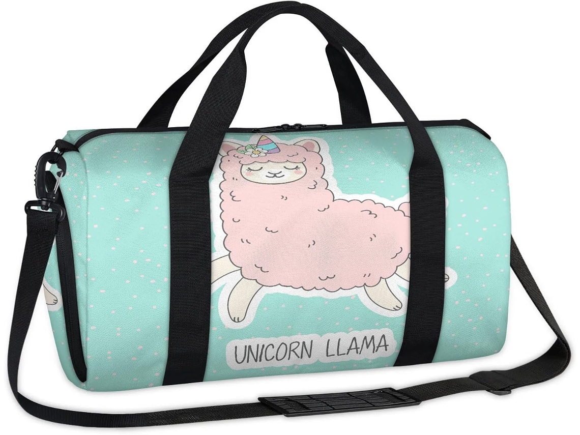Bolsa Esportiva Rosa com Estampa de Lhama e Unicórnio Tecido Poliéste 45 X 21 5 23 Cm Pa Design Du Unicó