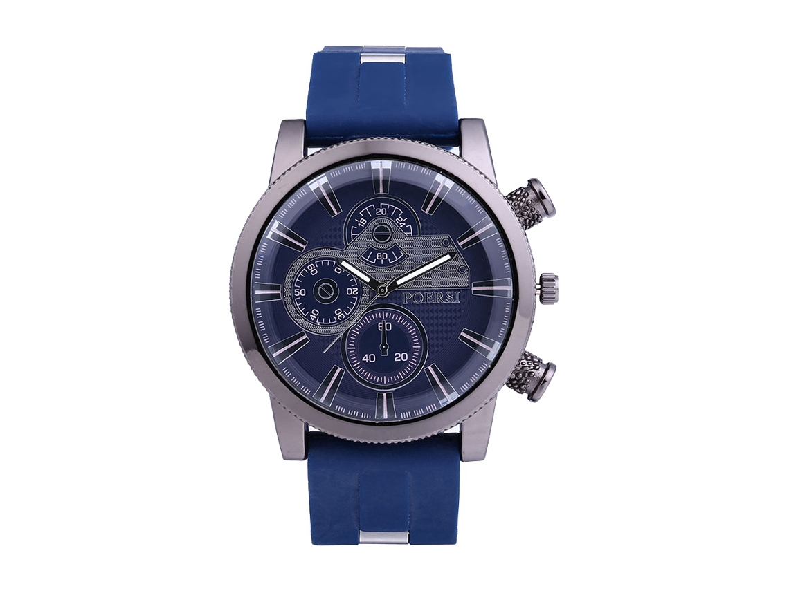 Reloj De Pulsera Para Hombre Casual Simple De Cuadro Redondo Con Correa De Silicona (azul Real)