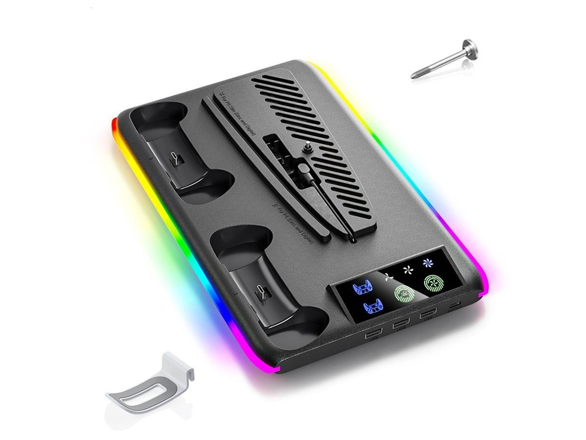 Suporte Com Ventoinha De Arrefecimento Para Consola, Carregador Duplo, Led, 3 Portas Usb, Preto