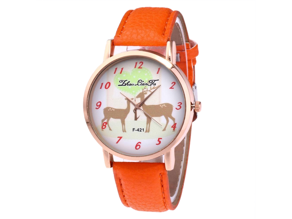 Relógio de Quartzo Vintage Estilo Estudante Pulseira de Couro Pu Laranja
