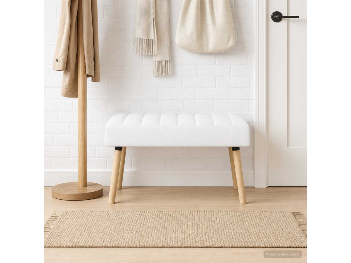 Vidaxl Banco Com Tufting Em Canal Branco 80 X 40 X 46 Cm Tecido