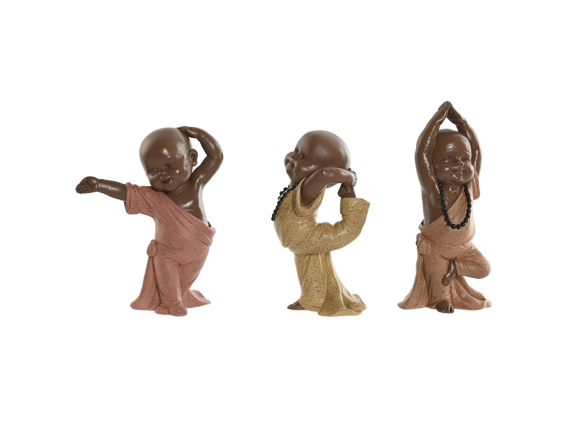 Figura Decorativa HOME ESPRIT Laranja Coral Lima Resina Monge Oriental 11,5 x 5,5 x 14,5 cm (3 Unidades)