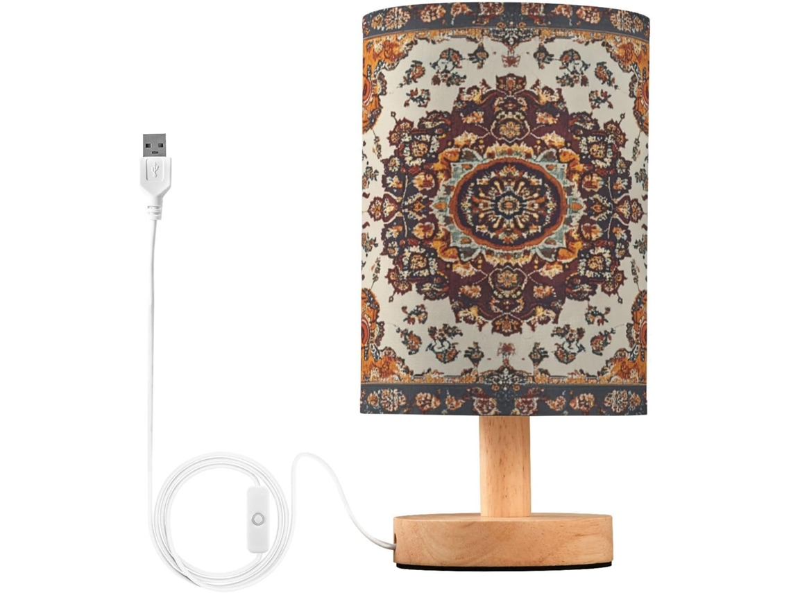 Abajur De Cabeceira Com Estampa Étnica Para Quarto, Luminária De Cabeceira Led, Luminária De Leitura Com Portas Usb E