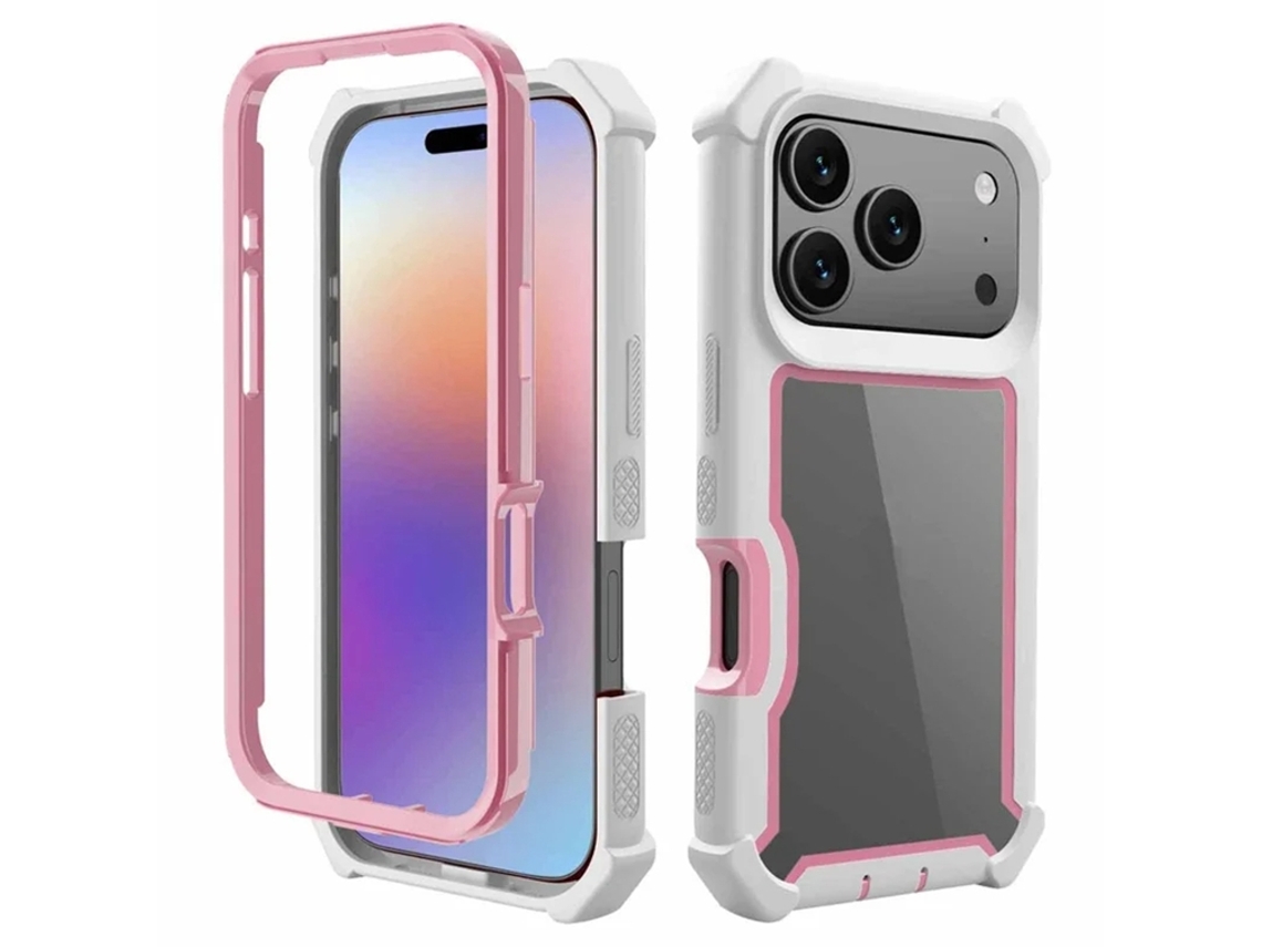 Capa Para Iphone 17 Pro Em Tpu Pc À Prova De Choque - Branca/rosa