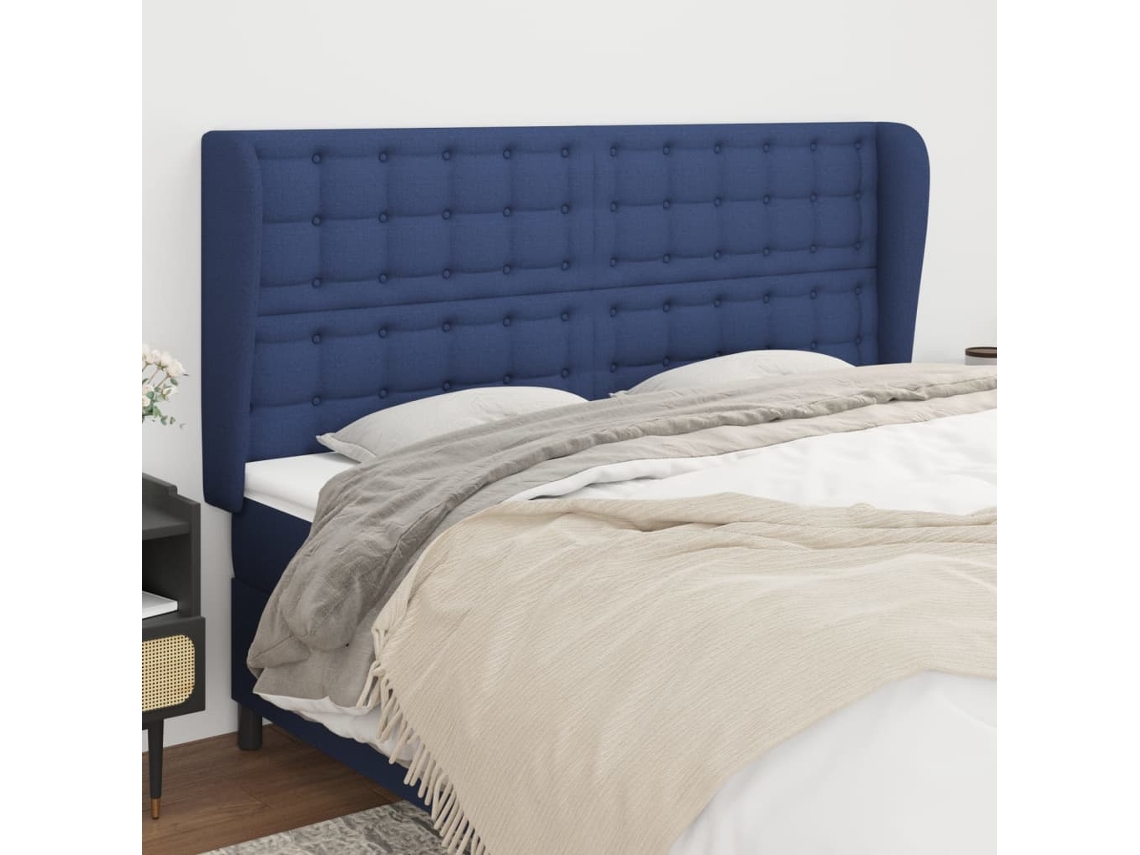 Vidaxl Cabeceira De Cama C/ Abas Tecido 183x23x118/128 Cm Azul