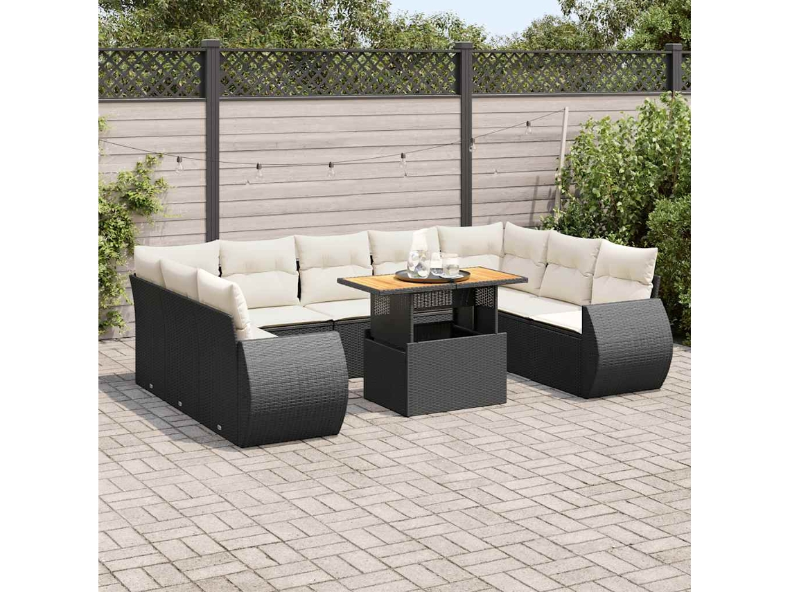Vidaxl 10 Pcs Conjunto Sofás De Jardim C/ Almofadões Vime Pe Preto